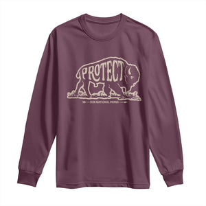 Protect Our National Parks Long Sleeve Shirt Bison Buffalo Vintage TS10 Maroon Print Your Wear