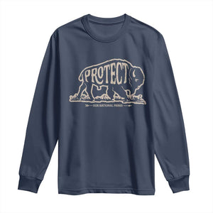 Protect Our National Parks Long Sleeve Shirt Bison Buffalo Vintage TS10 Navy Print Your Wear