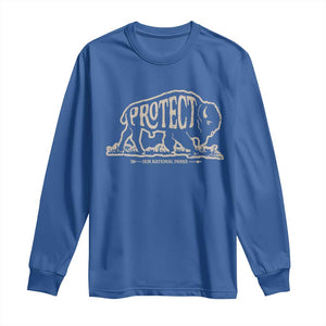 Protect Our National Parks Long Sleeve Shirt Bison Buffalo Vintage TS10 Royal Blue Print Your Wear