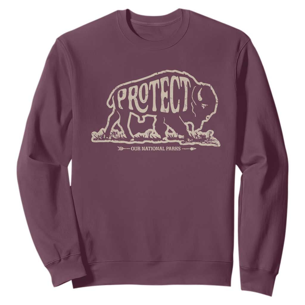 Protect Our National Parks Sweatshirt Bison Buffalo Vintage TS10 Maroon Print Your Wear