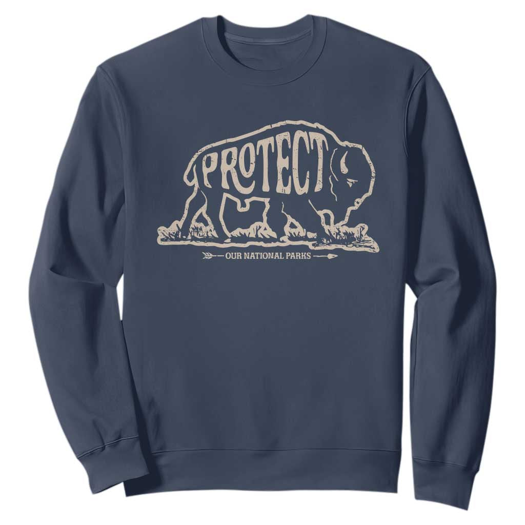 Protect Our National Parks Sweatshirt Bison Buffalo Vintage TS10 Navy Print Your Wear