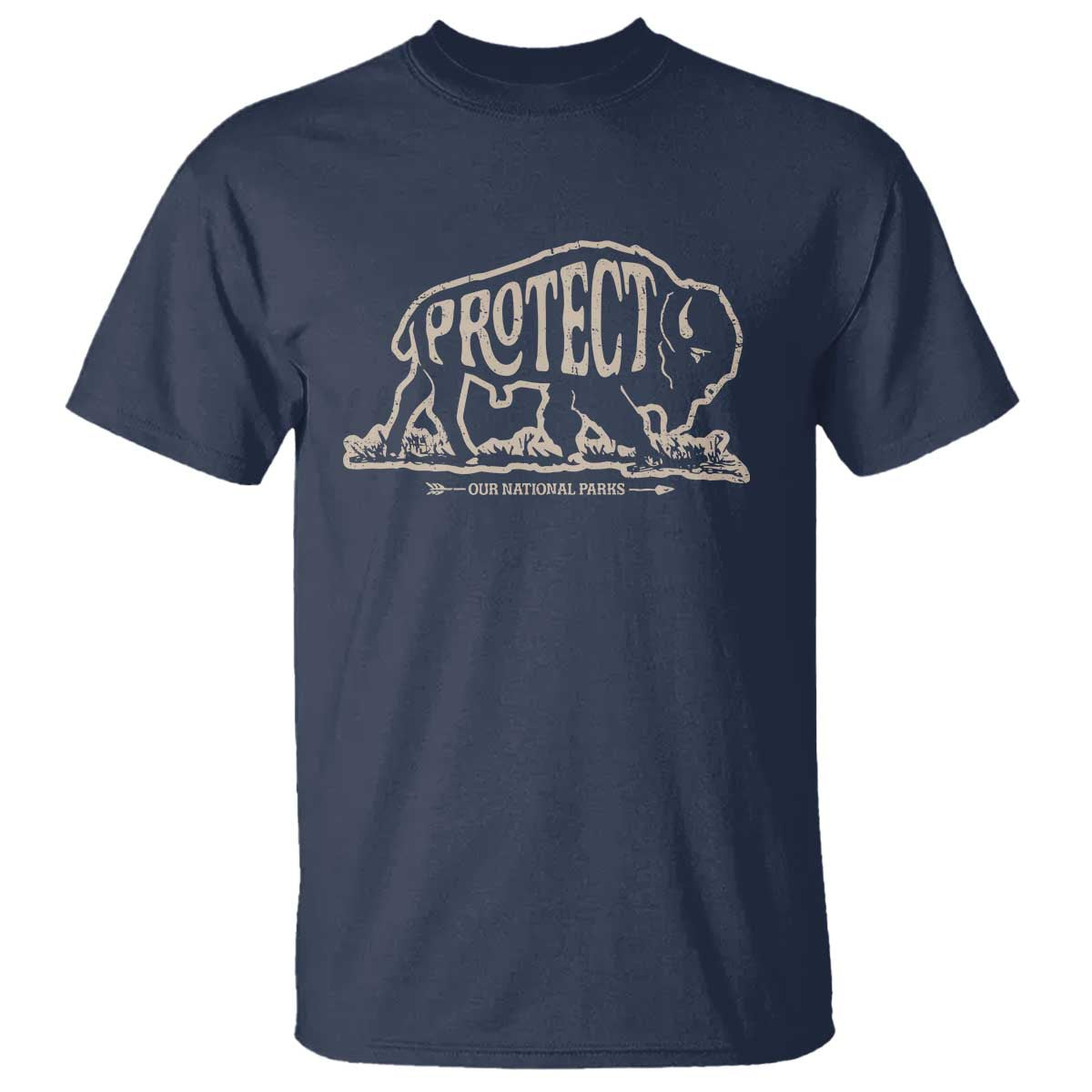 Protect Our National Parks T Shirt Bison Buffalo Vintage TS10 Navy Print Your Wear