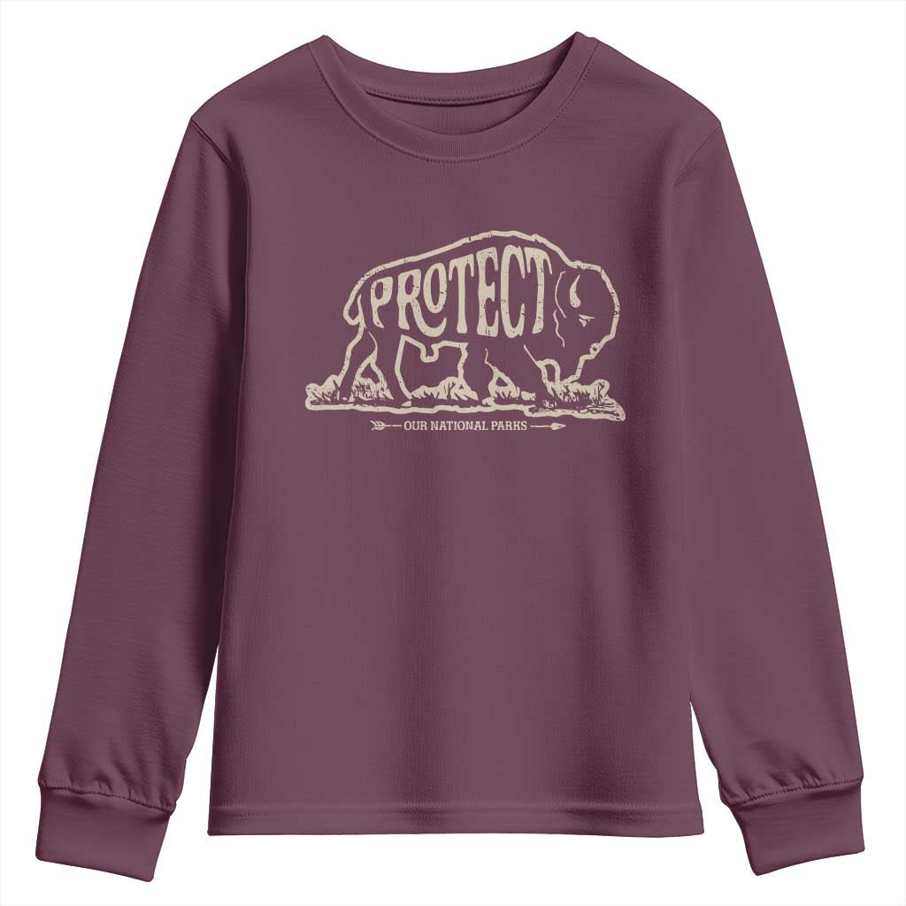 Protect Our National Parks Youth Sweatshirt Bison Buffalo Vintage TS10 Maroon Print Your Wear