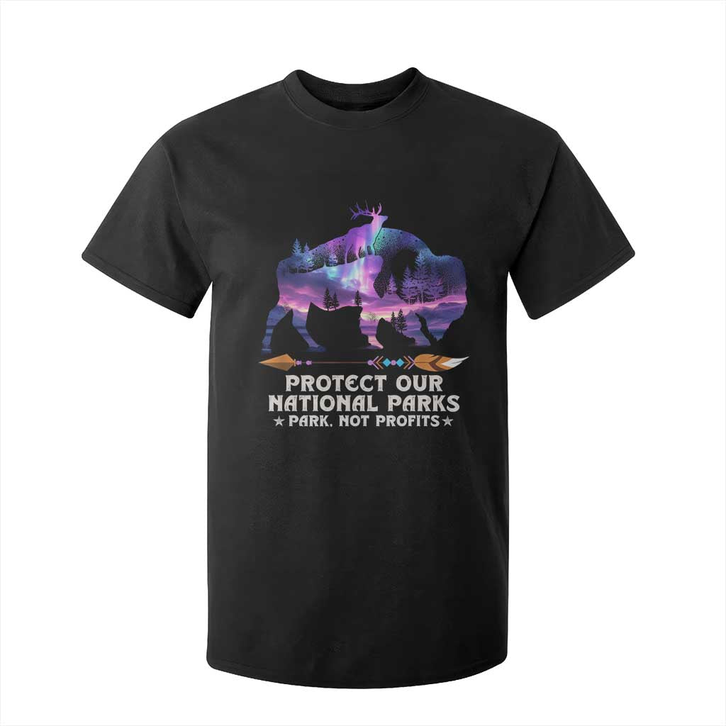 Protect Our National Parks T Shirt For Kid Bison Forest Starscape Aurora TS10 Black Print Your Wear