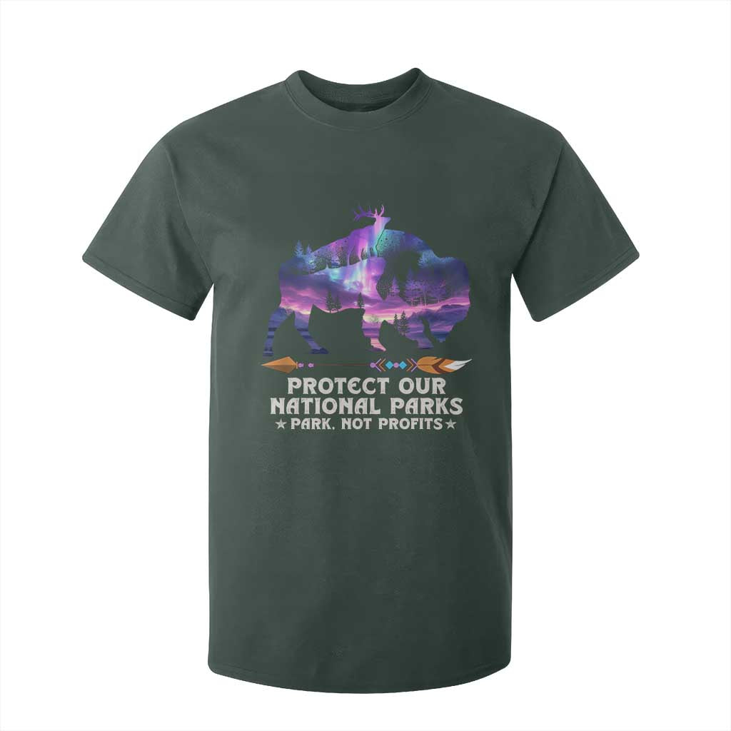 Protect Our National Parks T Shirt For Kid Bison Forest Starscape Aurora TS10 Dark Forest Green Print Your Wear