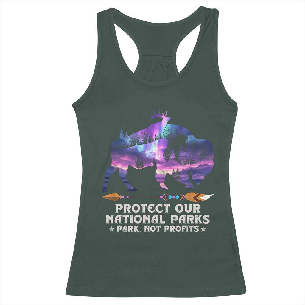 Protect Our National Parks Racerback Tank Top Bison Forest Starscape Aurora TS10 Dark Forest Green Print Your Wear