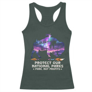 Protect Our National Parks Racerback Tank Top Bison Forest Starscape Aurora TS10 Dark Forest Green Print Your Wear