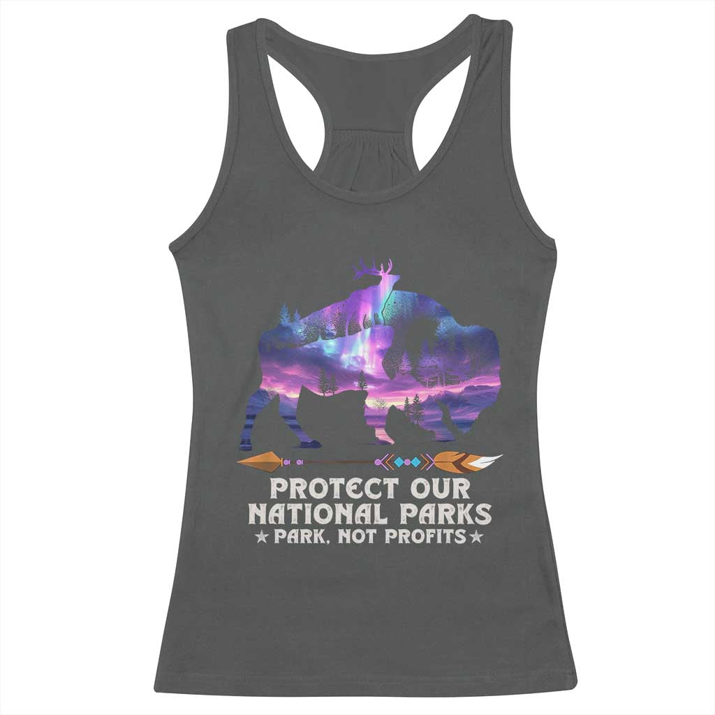 Protect Our National Parks Racerback Tank Top Bison Forest Starscape Aurora TS10 Dark Heather Print Your Wear