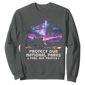Protect Our National Parks Sweatshirt Bison Forest Starscape Aurora TS10 Dark Heather Print Your Wear