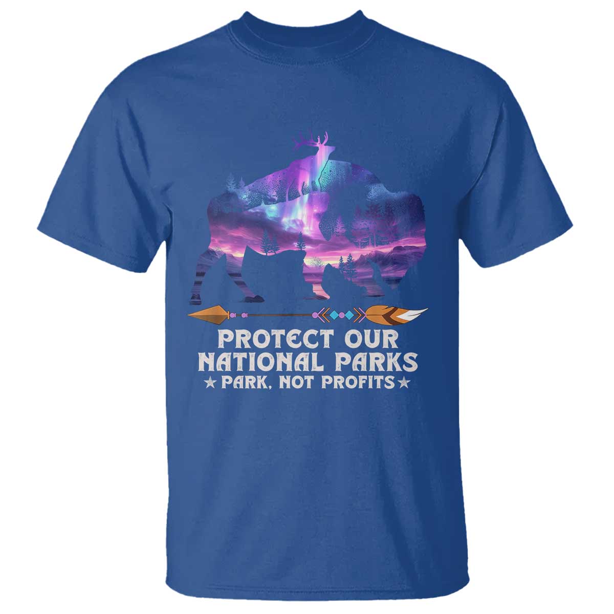 Protect Our National Parks T Shirt Bison Forest Starscape Aurora TS10 Royal Blue Print Your Wear