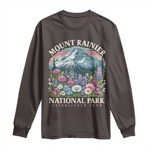 Mount Rainier National Park Long Sleeve Shirt Retro Vintage Wildflowers TS10 Dark Chocolate Print Your Wear