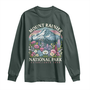 Mount Rainier National Park Long Sleeve Shirt Retro Vintage Wildflowers TS10 Dark Forest Green Print Your Wear