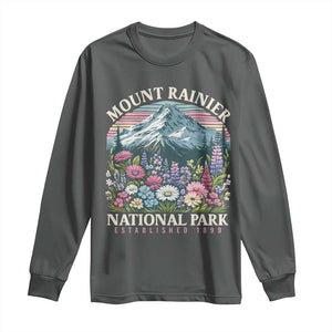 Mount Rainier National Park Long Sleeve Shirt Retro Vintage Wildflowers TS10 Dark Heather Print Your Wear