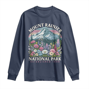 Mount Rainier National Park Long Sleeve Shirt Retro Vintage Wildflowers TS10 Navy Print Your Wear