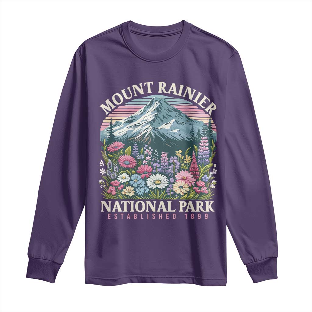 Mount Rainier National Park Long Sleeve Shirt Retro Vintage Wildflowers TS10 Purple Print Your Wear