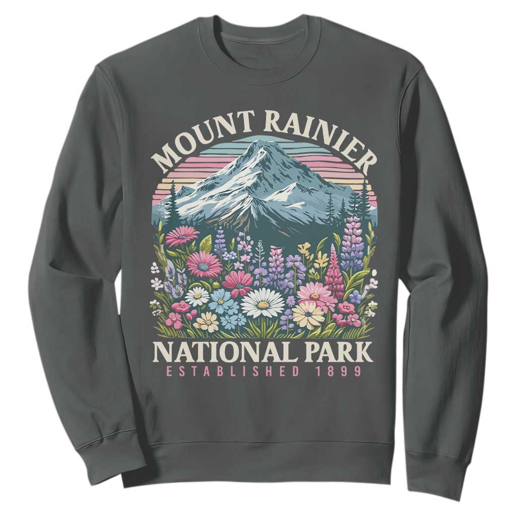 Mount Rainier National Park Sweatshirt Retro Vintage Wildflowers TS10 Dark Heather Print Your Wear
