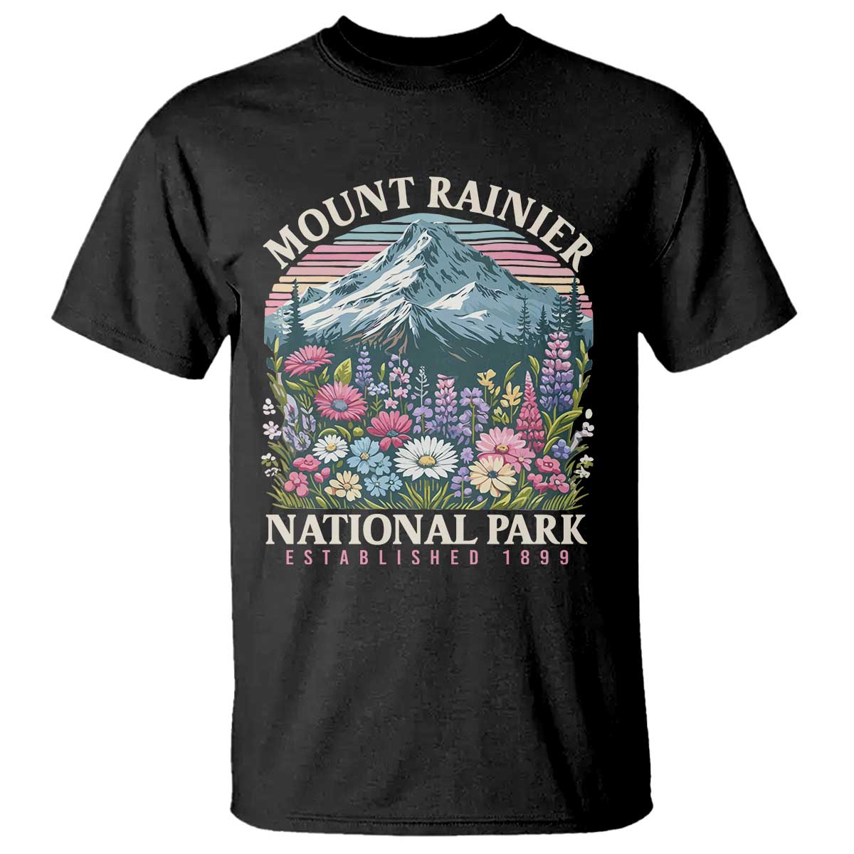 Mount Rainier National Park T Shirt Retro Vintage Wildflowers TS10 Black Print Your Wear