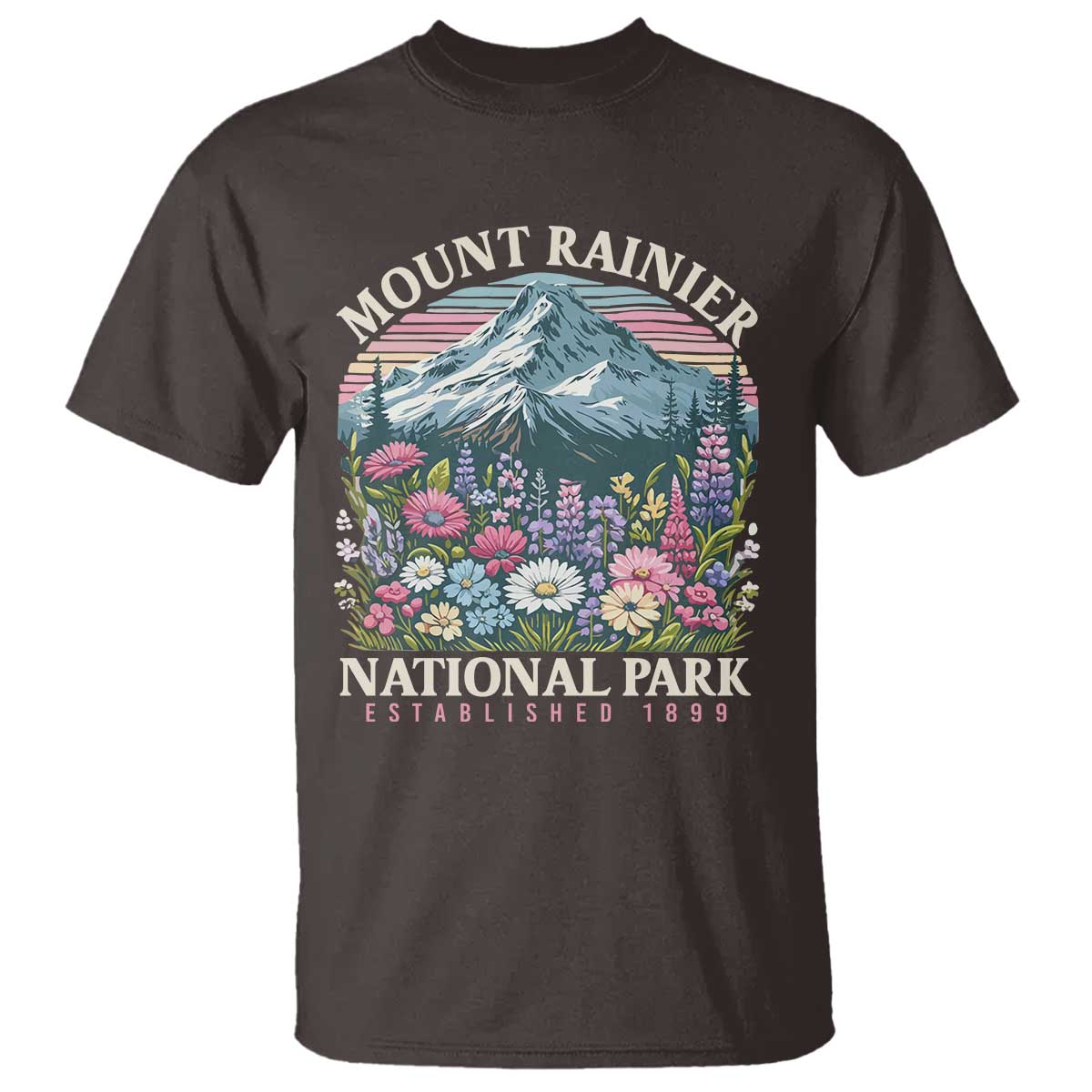 Mount Rainier National Park T Shirt Retro Vintage Wildflowers TS10 Dark Chocolate Print Your Wear