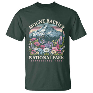 Mount Rainier National Park T Shirt Retro Vintage Wildflowers TS10 Dark Forest Green Print Your Wear