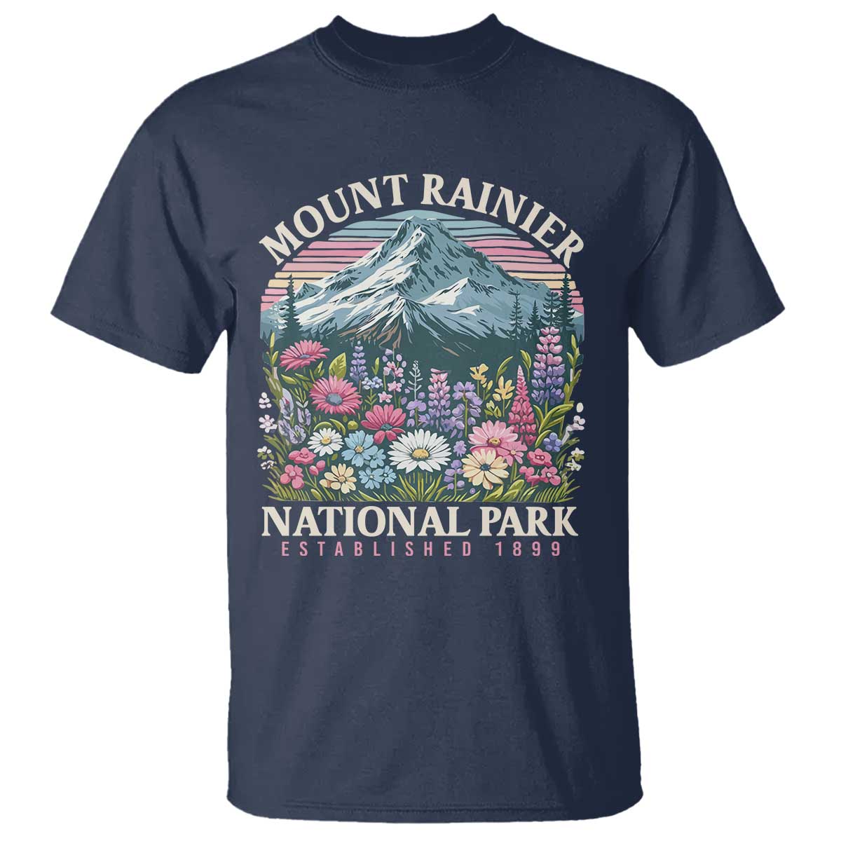 Mount Rainier National Park T Shirt Retro Vintage Wildflowers TS10 Navy Print Your Wear