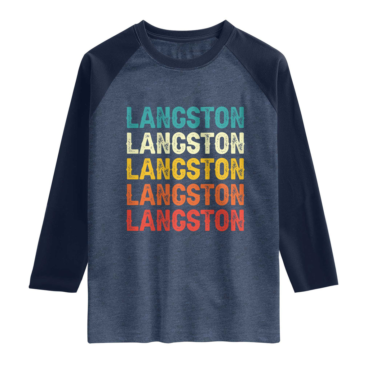 Langston Raglan Shirt Oklahoma Retro Vintage City TS10 Heather Denim Navy Print Your Wear