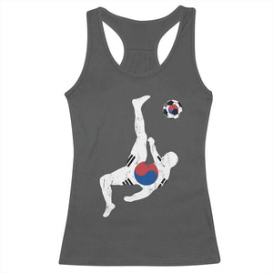 South Korea Soccer Racerback Tank Top Bicycle Kick Silhouette Korean Flag TS10 Dark Heather Print Your Wear