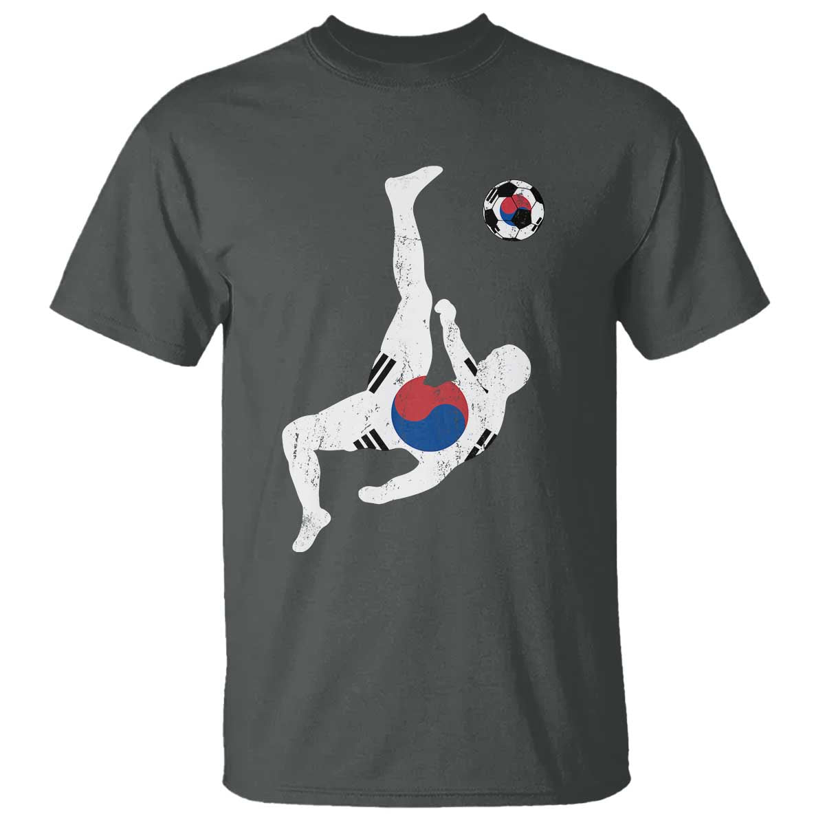 South Korea Soccer T Shirt Bicycle Kick Silhouette Korean Flag TS10 Dark Heather Print Your Wear