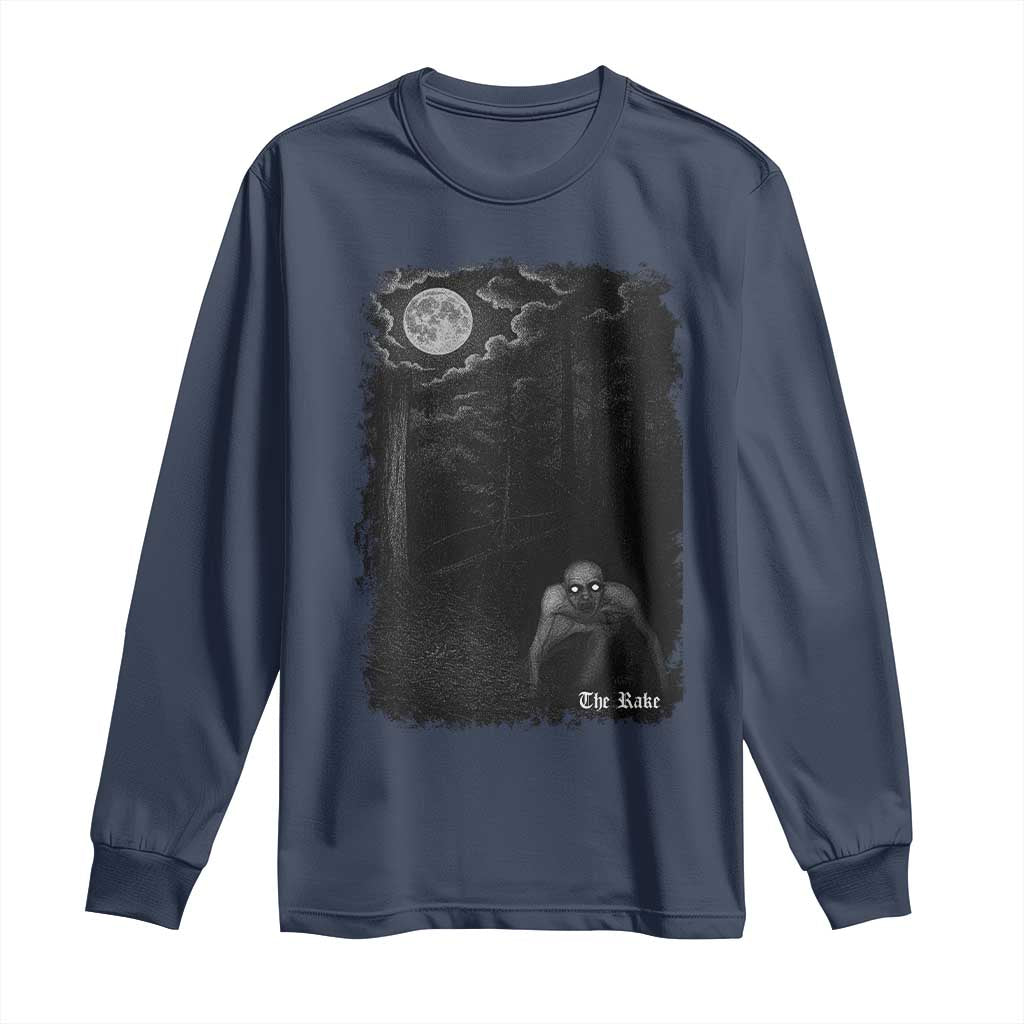 Rake Creepypasta Long Sleeve Shirt Cryptid Series Cryptozoology Gift Creepy Horror Halloween TS10 Navy Print Your Wear