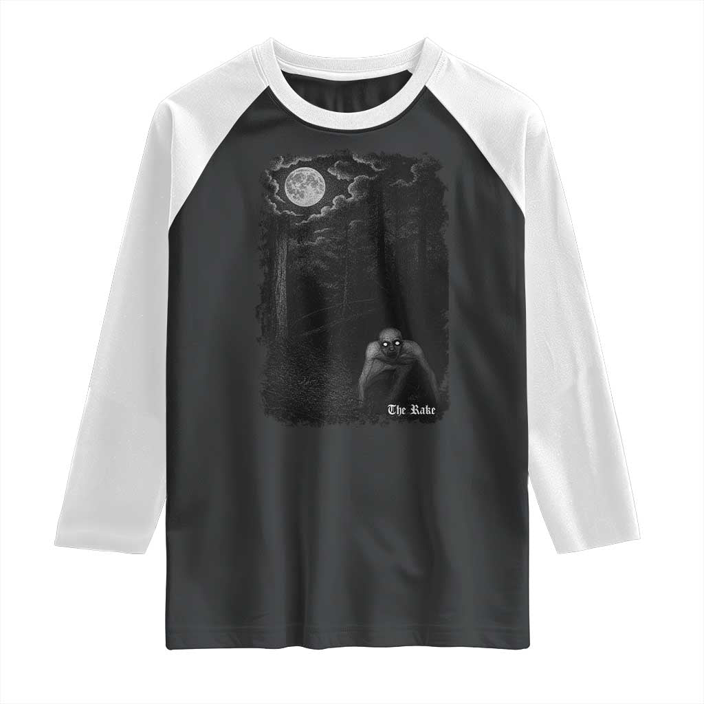Rake Creepypasta Raglan Shirt Cryptid Series Cryptozoology Gift Creepy Horror Halloween TS10 Black White Print Your Wear