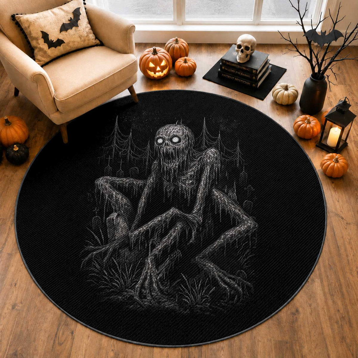 Creepy Rake Round Rug Creepypasta Cryptid Series Alt Goth Grunge Horror Aesthetic