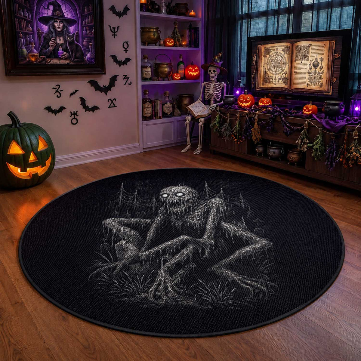 Creepy Rake Round Rug Creepypasta Cryptid Series Alt Goth Grunge Horror Aesthetic