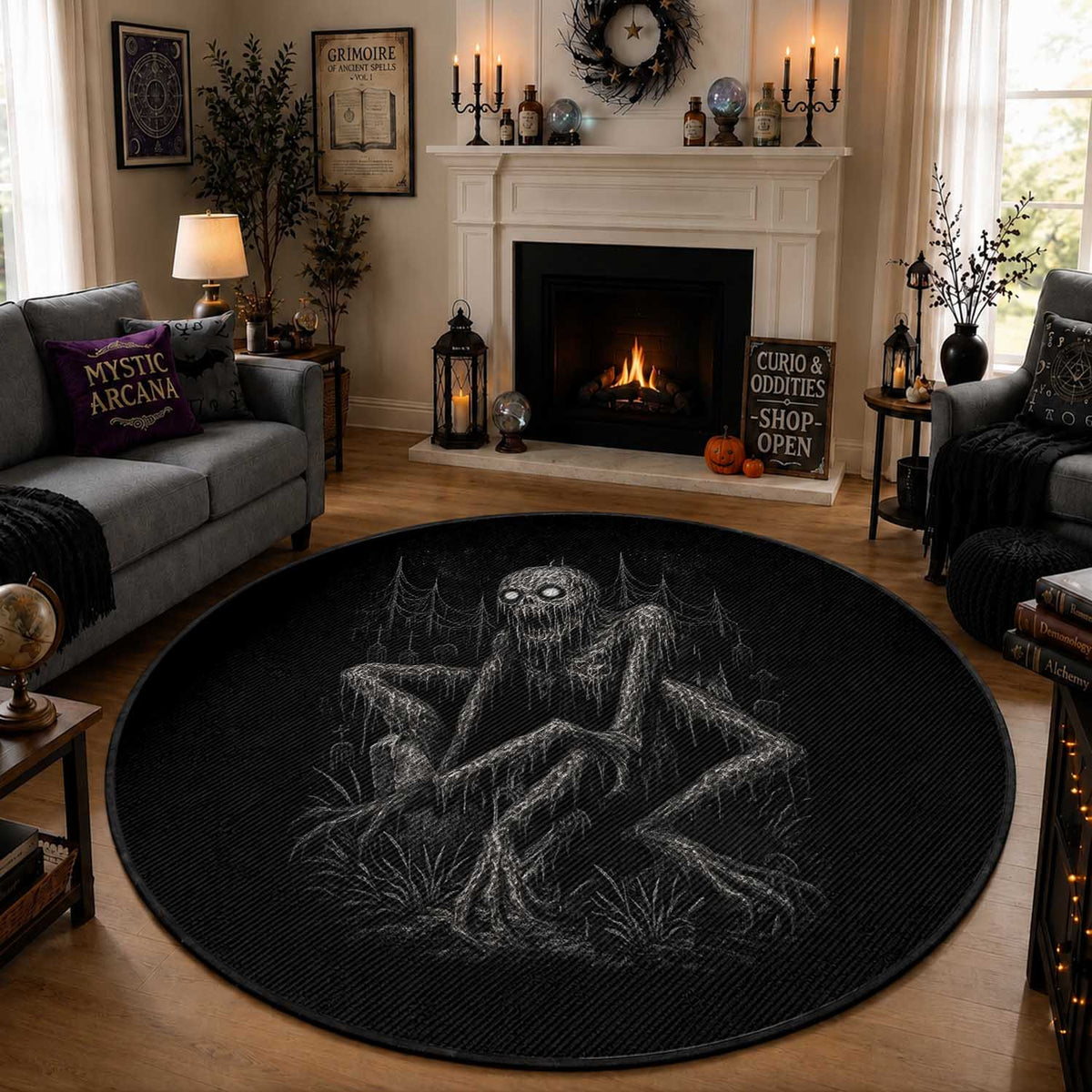 Creepy Rake Round Rug Creepypasta Cryptid Series Alt Goth Grunge Horror Aesthetic
