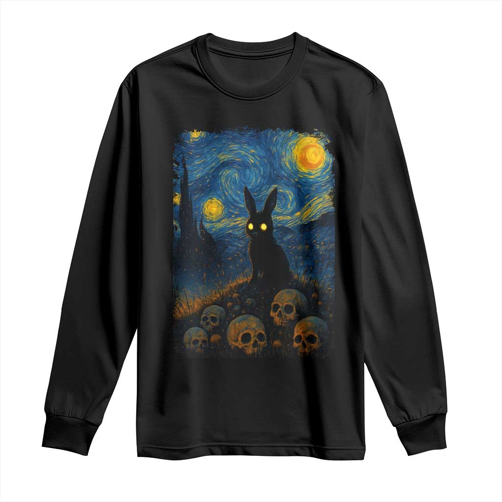 Creepy Cute Bunny Rabbits Long Sleeve Shirt Alt Goth Grunge Dark Horror Starry Night Van Gogh Aesthetic TS10 Black Print Your Wear