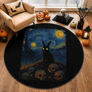 Creepy Cute Bunny Rabbits Round Rug Alt Goth Grunge Dark Horror Starry Night Van Gogh Aesthetic