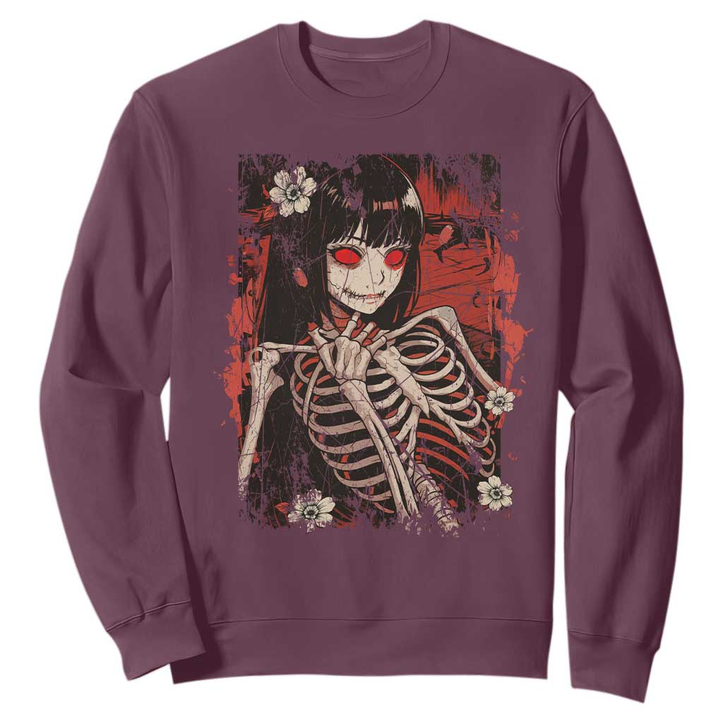 Horror Anime Manga Sweatshirt Japan Japanese Creepy Kawaii Goth TS10 Maroon Print Your Wear