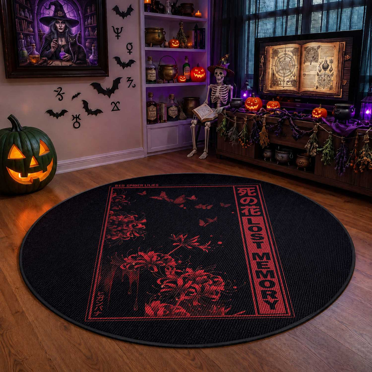 Japanese Spider Lily Round Rug Soft Grunge Anime Aesthetic Flower