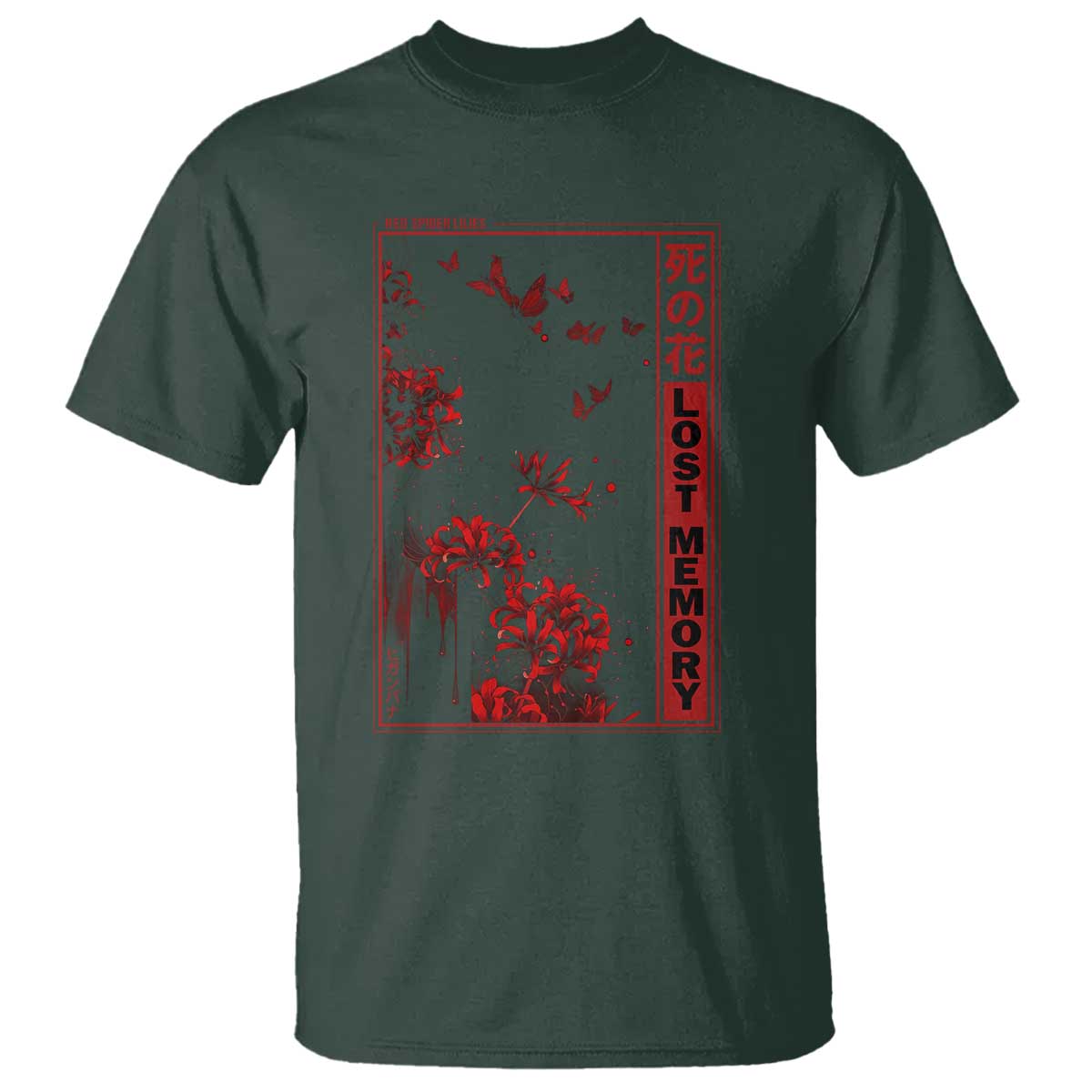 Japanese Spider Lily T Shirt Soft Grunge Anime Aesthetic Flower TS10 Dark Forest Green Print Your Wear