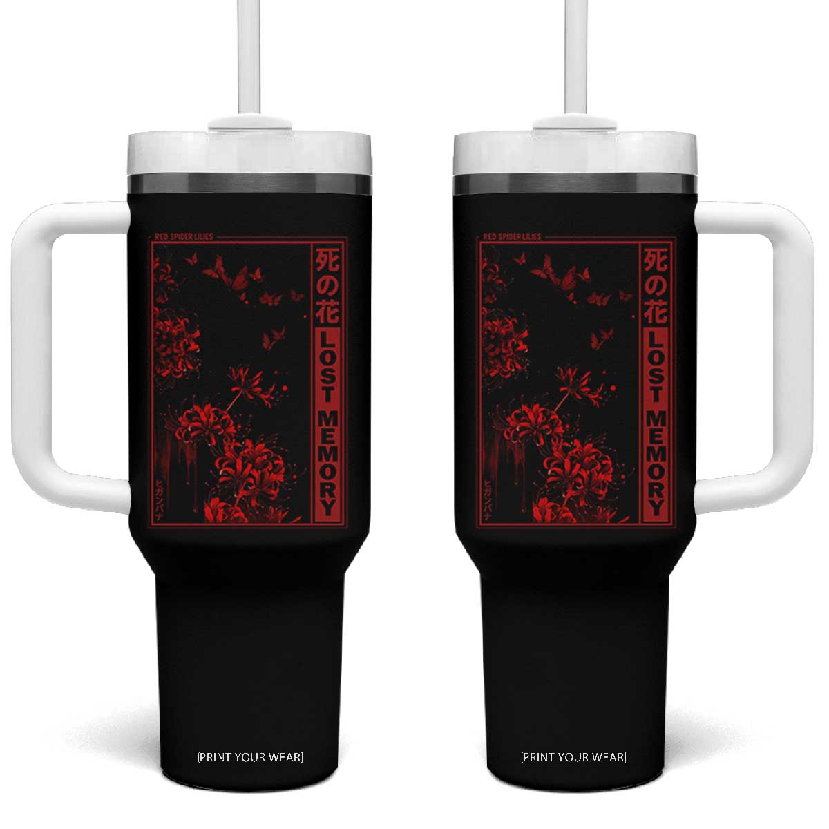 Japanese Spider Lily Tumbler With Handle Soft Grunge Anime Aesthetic Flower TS10 One Size: 40 oz Black Print Your Wear