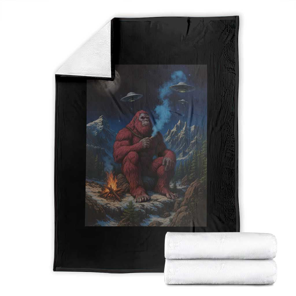Funny Smoking Bigfoot Throw Blanket Vintage Cigarette Sasquatch UFO Cryptid Meme TS10 Black Print Your Wear