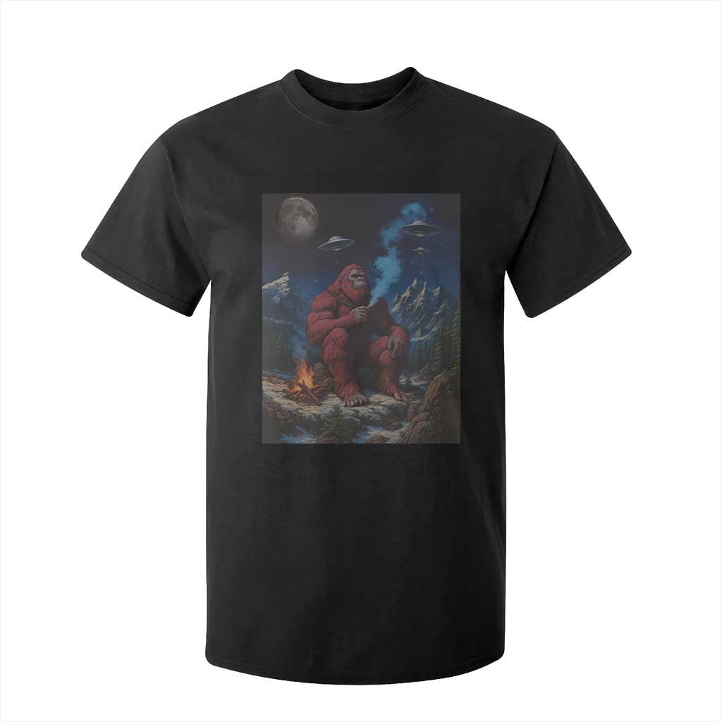 Funny Smoking Bigfoot T Shirt For Kid Vintage Cigarette Sasquatch UFO Cryptid Meme TS10 Black Print Your Wear