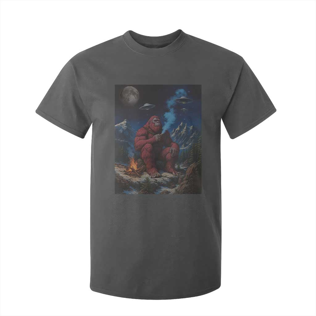 Funny Smoking Bigfoot T Shirt For Kid Vintage Cigarette Sasquatch UFO Cryptid Meme TS10 Dark Heather Print Your Wear