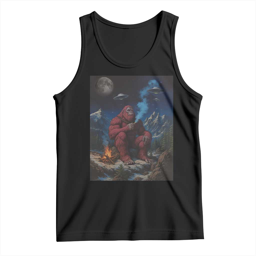 Funny Smoking Bigfoot Tank Top Vintage Cigarette Sasquatch UFO Cryptid Meme TS10 Black Print Your Wear