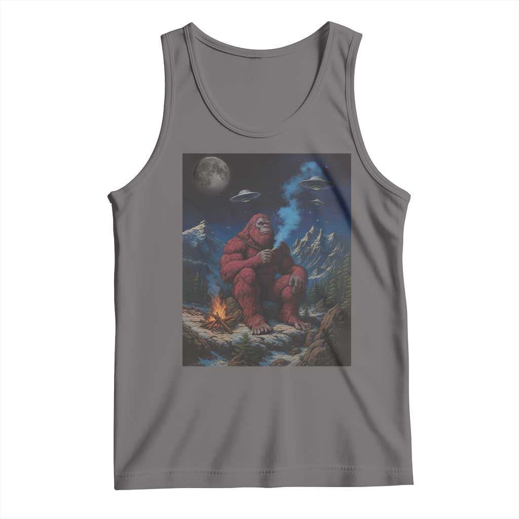 Funny Smoking Bigfoot Tank Top Vintage Cigarette Sasquatch UFO Cryptid Meme TS10 Deep Heather Print Your Wear