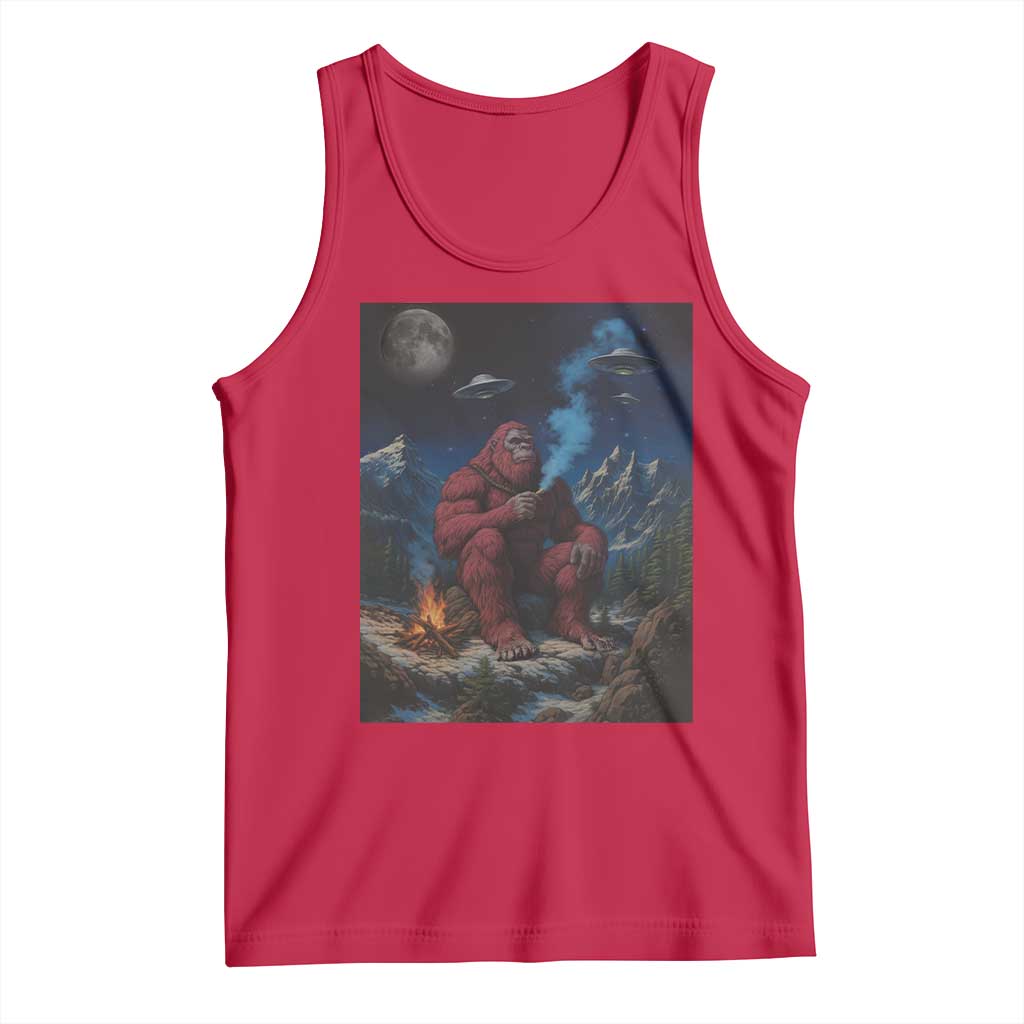 Funny Smoking Bigfoot Tank Top Vintage Cigarette Sasquatch UFO Cryptid Meme TS10 Red Print Your Wear