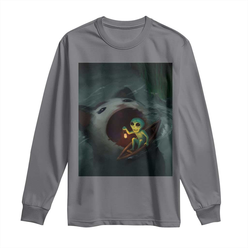 Funny Alien Cat Meme Long Sleeve Shirt Weird Silly TS10 Charcoal Print Your Wear