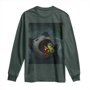 Funny Alien Cat Meme Long Sleeve Shirt Weird Silly TS10 Dark Forest Green Print Your Wear