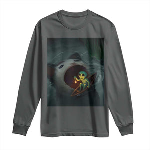 Funny Alien Cat Meme Long Sleeve Shirt Weird Silly TS10 Dark Heather Print Your Wear