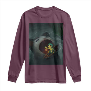 Funny Alien Cat Meme Long Sleeve Shirt Weird Silly TS10 Maroon Print Your Wear