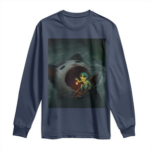 Funny Alien Cat Meme Long Sleeve Shirt Weird Silly TS10 Navy Print Your Wear