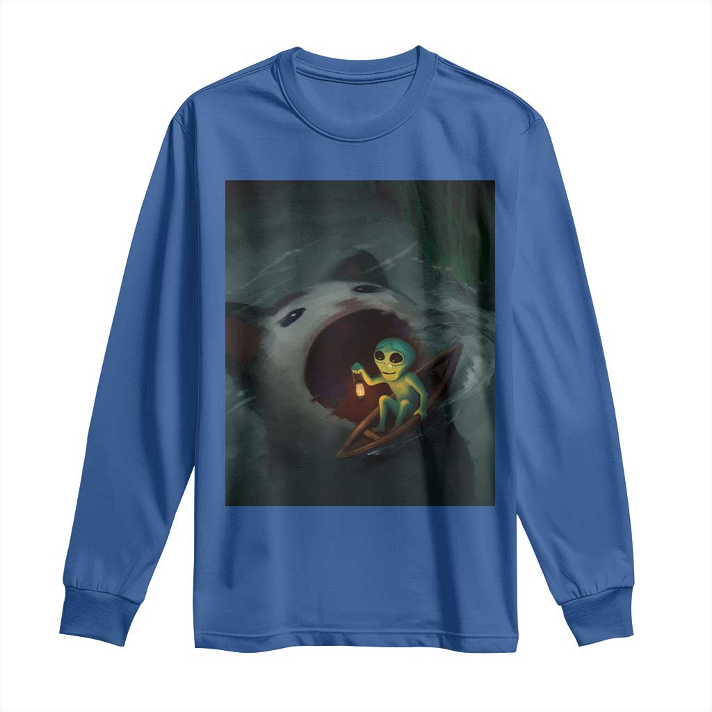 Funny Alien Cat Meme Long Sleeve Shirt Weird Silly TS10 Royal Blue Print Your Wear